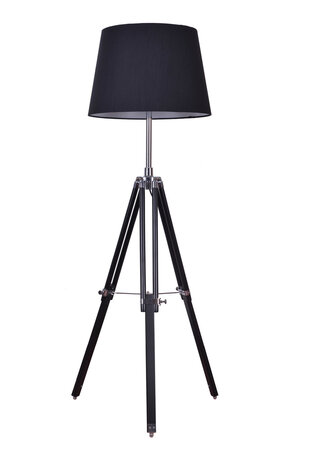 Pijnstiller Het apparaat Verdwijnen Rouen Industrieel Design Tripod Vloerlamp Chroom Met Zwarte Lampenkap -  Lamp #1