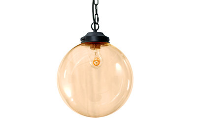 Metz Amber Glazen Design Hanglamp, ⌀30x32cm, Zwart